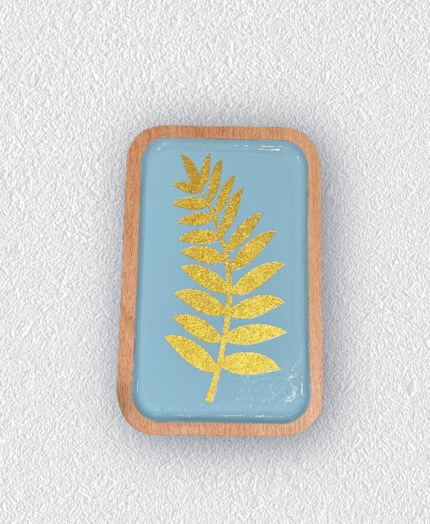 Pale Blue Golden Leaf Tray