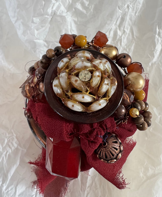 Beaded Maroon Glass Bottle