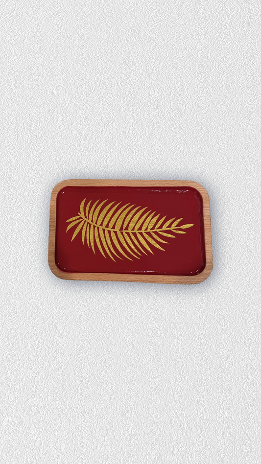 Deep Red Golden Leaf Tray