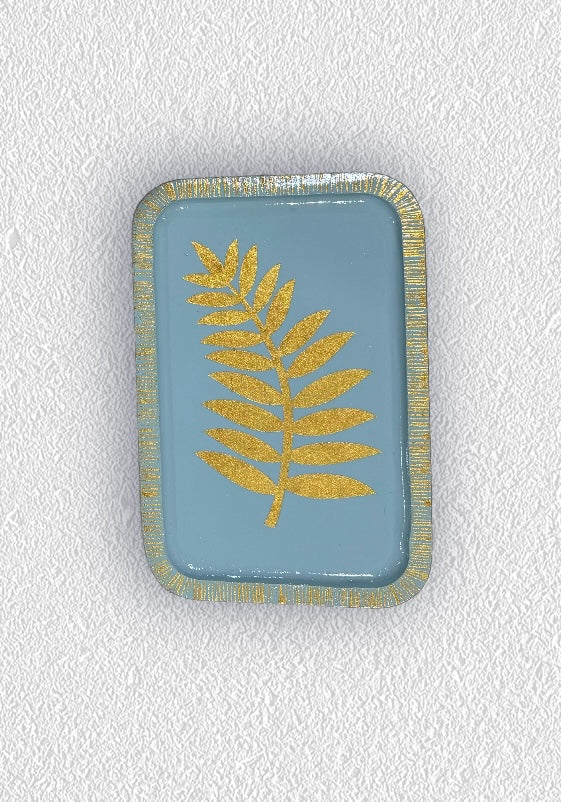 Pale Blue Golden Leaf Tray