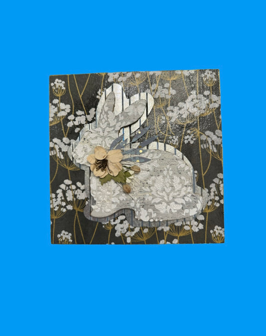 Mixed Media Gray Rabbit Panel
