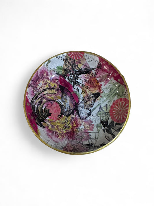 Art Glass pink Butterfly Bowl