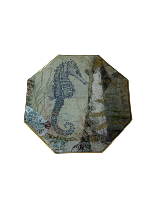 Octagonal Sea Horse Art Glass