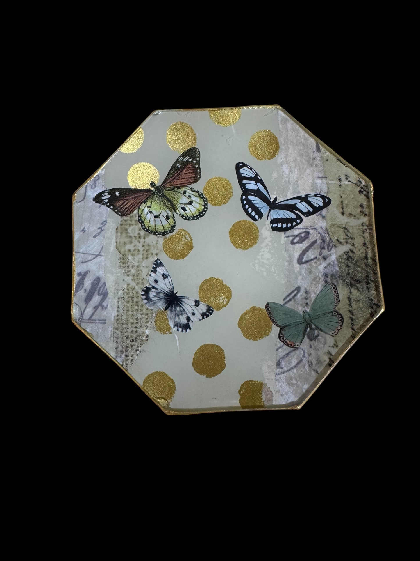 Octagonal Butterfly Art Glass
