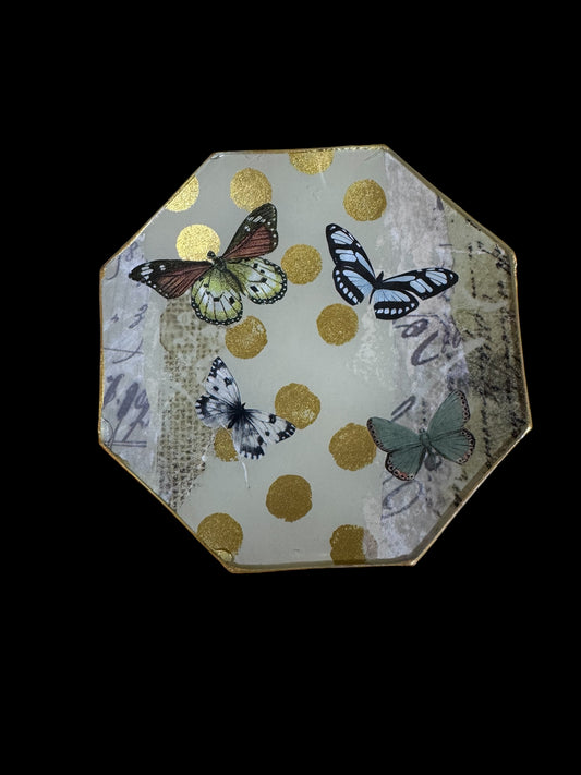 Octagonal Butterfly Art Glass